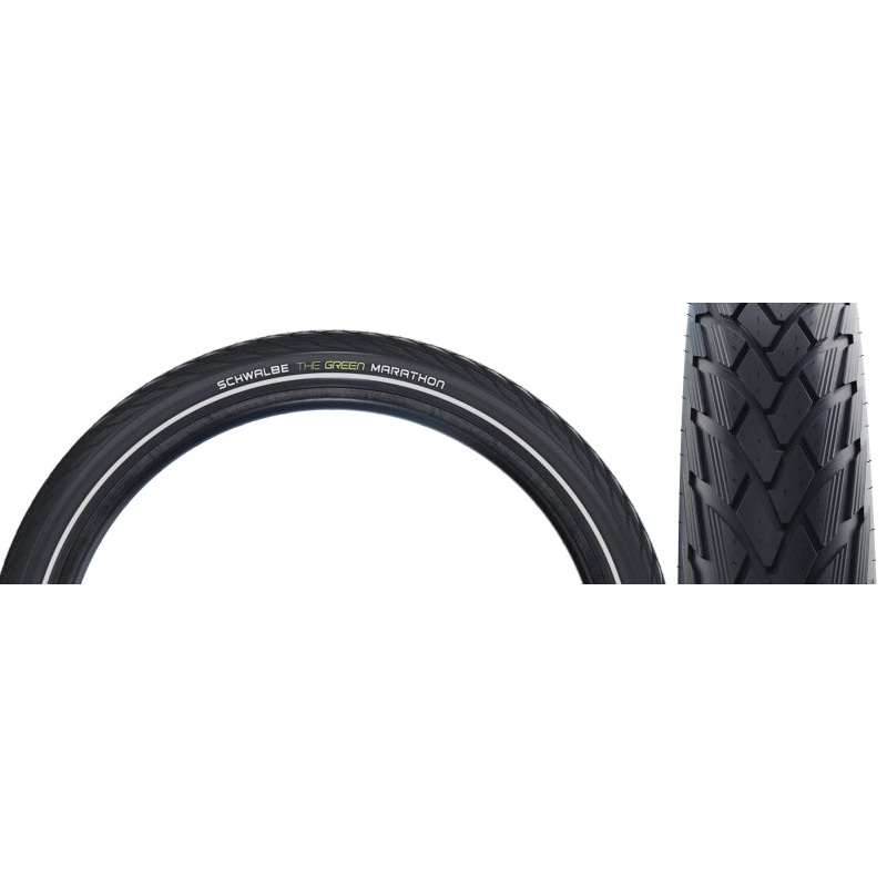 Green Marathon Tire - 27 x 1-1/4 Clincher Wire BLK/Reflective Performance Line GreenGuard TwinSkin Addix