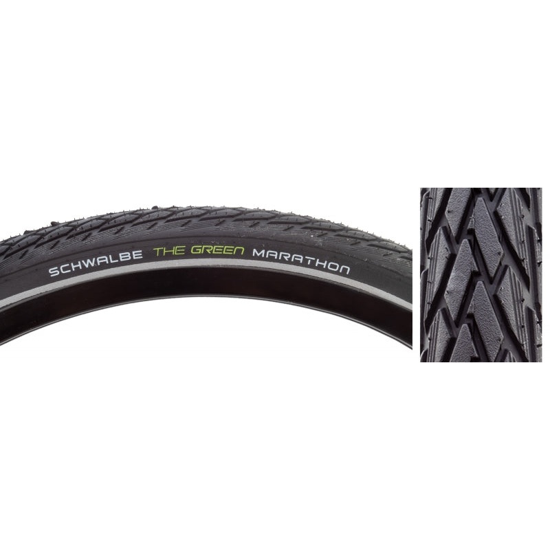 Green Marathon Tire - 26 x 1.50 Clincher Wire BLK/Reflective Performance Line GreenGuard TwinSkin Addix